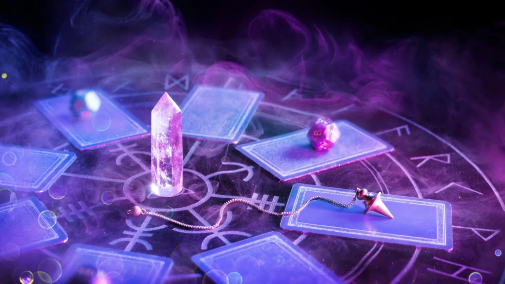 tarot cards on the table with cristal
