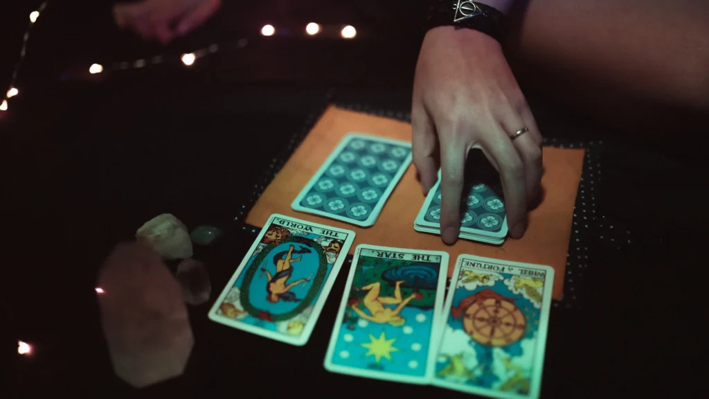 a person reading tarot cards