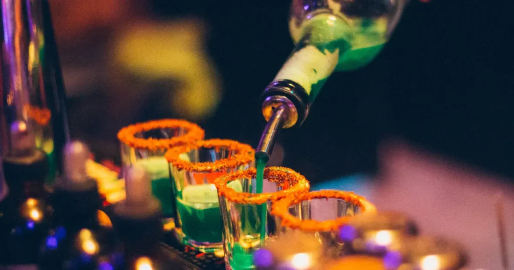 Green shots with a red souce on the rim